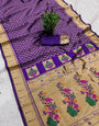 Vivacious Royal Purple Paithani Silk Saree With Tremendous Blouse Piece