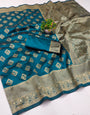 Bucolic Firozi Soft Silk Saree With Scintilla Blouse Piece