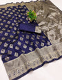 Nectarous Navy Blue Soft Silk Saree With Resplendent Blouse Piece
