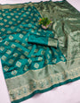 Refreshing Rama Soft Silk Saree With Grandiose Blouse Piece