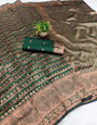 Snappy Dark Green Soft Silk Saree With Flameboyant Blouse Piece