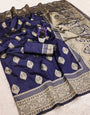 Incredible Navy Blue Soft Silk Saree With Mesmerising Blouse Piece