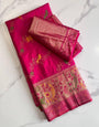 Wonderful Dark Pink Khadi Georgette Banarasi Silk Saree With Lagniappe Blouse Piece
