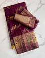 Beguiling Purple Khadi Georgette Banarasi Silk Saree With Invaluable Blouse Piece