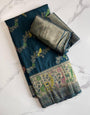 Evocative Rama Khadi Georgette Banarasi Silk Saree With Hypnotic Blouse Piece