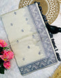 Angelic Off White Embroidery Work Tussar Silk Saree With Enchanting Blouse Piece