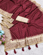 Charming Maroon Embroidery Work Tussar Silk Saree With Appealing Blouse Piece