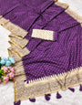 Vestigial Purple Embroidery Work Tussar Silk Saree With Unique Blouse Piece