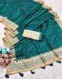 Tantalizing Rama Embroidery Work Tussar Silk Saree With Divine Blouse Piece