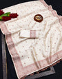 Sophisticated Off White Embroidery Work Tussar Silk Saree With Ephemeral Blouse Piece
