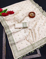 Zephyr Off White Embroidery Work Tussar Silk Saree With Ethnic Blouse Piece
