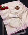 Embrocation Off White Embroidery Work Tussar Silk Saree With Magnificat Blouse Piece