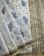Beleaguer Off White Embroidery Work Tussar Silk Saree With Sonorous Blouse Piece