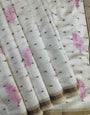 Enticing Off White Embroidery Work Tussar Silk Saree With Lovely Blouse Piece