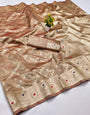 Most Enchanting Beige Soft Banarasi Silk Saree With Dulcet Blouse Piece
