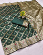 Rhapsodic Dark Green Soft Banarasi Silk Saree With Amazing Blouse Piece