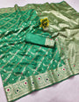 Proficient Green Soft Banarasi Silk Saree With Scrumptious Blouse Piece