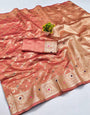 Glorious Peach Soft Banarasi Silk Saree With Entrancing Blouse Piece
