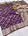 Demanding Purple Soft Banarasi Silk Saree With Exquisite Blouse Piece
