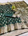 Unique Dark Green Soft Banarasi Silk Saree With Designer Blouse Piece