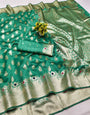 Redolent Green Soft Banarasi Silk Saree With Most Engrossing Blouse Piece