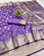 Denouement Lavender Soft Banarasi Silk Saree With Posh Blouse Piece