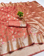 Resonant Peach Soft Banarasi Silk Saree With Sizzling Blouse Piece