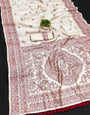 Intricate Off White Embroidery Work Tussar Silk Saree With Splendiferous Blouse Piece