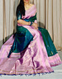 Enamoring Dark Green Soft Banarasi Silk Saree With Chatoyant Blouse Piece