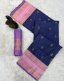 Susurrous Navy Blue Soft Banarasi Silk Saree With Most Stunning Blouse Piece
