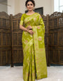 Blooming Green Banarasi Dola Silk Saree With Fragrant Blouse Piece
