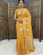 Blooming Mustard Banarasi Dola Silk Saree With Fragrant Blouse Piece