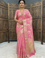 Pleasurable Pink Banarasi Dola Silk Saree With Beguiling Blouse Piece
