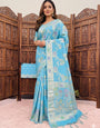 Resplendent Sky Banarasi Dola Silk Saree With Forbearance Blouse Piece