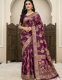 Beleaguer Wine Banarasi Dola Silk Saree With Sonorous Blouse Piece