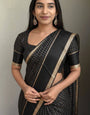 Breathtaking Black Banarasi Viscose Silk Saree With Gossamer Blouse Piece