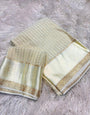 Petrichor Off White Banarasi Viscose Silk Saree With Aplomb Blouse Piece