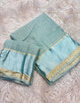 Exuberant Sky Banarasi Viscose Silk Saree With Twirling Blouse Piece