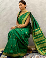 Stylish Dark Green Pure Zari Weaving Banarasi Silk Saree With Conflate Blouse Piece