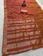 Redolent Pink Pure Zari Weaving Banarasi Silk Saree With Engrossing Blouse Piece