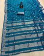 Excellent Rama Pure Zari Weaving Banarasi Silk Saree With Sensational Blouse Piece