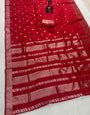 Incredible Red Pure Zari Weaving Banarasi Silk Saree With Mesmerising Blouse Piece