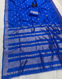 Wonderful Royal Blue Pure Zari Weaving Banarasi Silk Saree With Lagniappe Blouse Piece