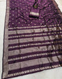 Marvellous Wine Pure Zari Weaving Banarasi Silk Saree With Deserving Blouse Piece