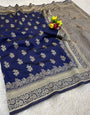 Stunner Navy Blue Soft Silk Saree With Admirable Blouse Piece