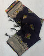 Energetic Black Banarasi Georgette Silk Saree With Winsome Blouse Piece
