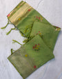 Intricate Green Banarasi Georgette Silk Saree With Splendiferous Blouse Piece