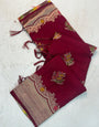 Amiable Maroon Banarasi Georgette Silk Saree With Eloquence Blouse Piece