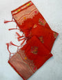 Pretty Red Banarasi Georgette Silk Saree With Glittering Blouse Piece