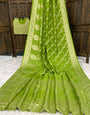 Rhapsodic Green Banarasi Dola Silk Saree With Amazing Blouse Piece